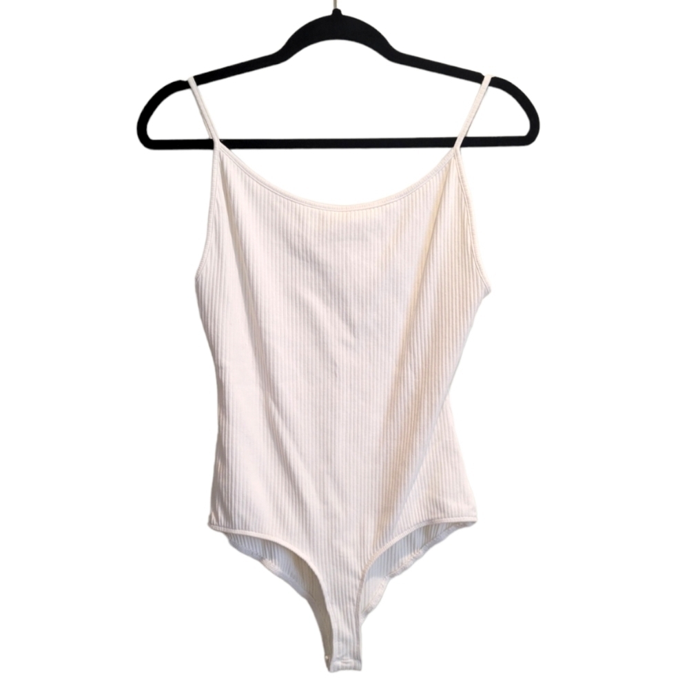 Superdown White Ribbed Bodysuit Medium